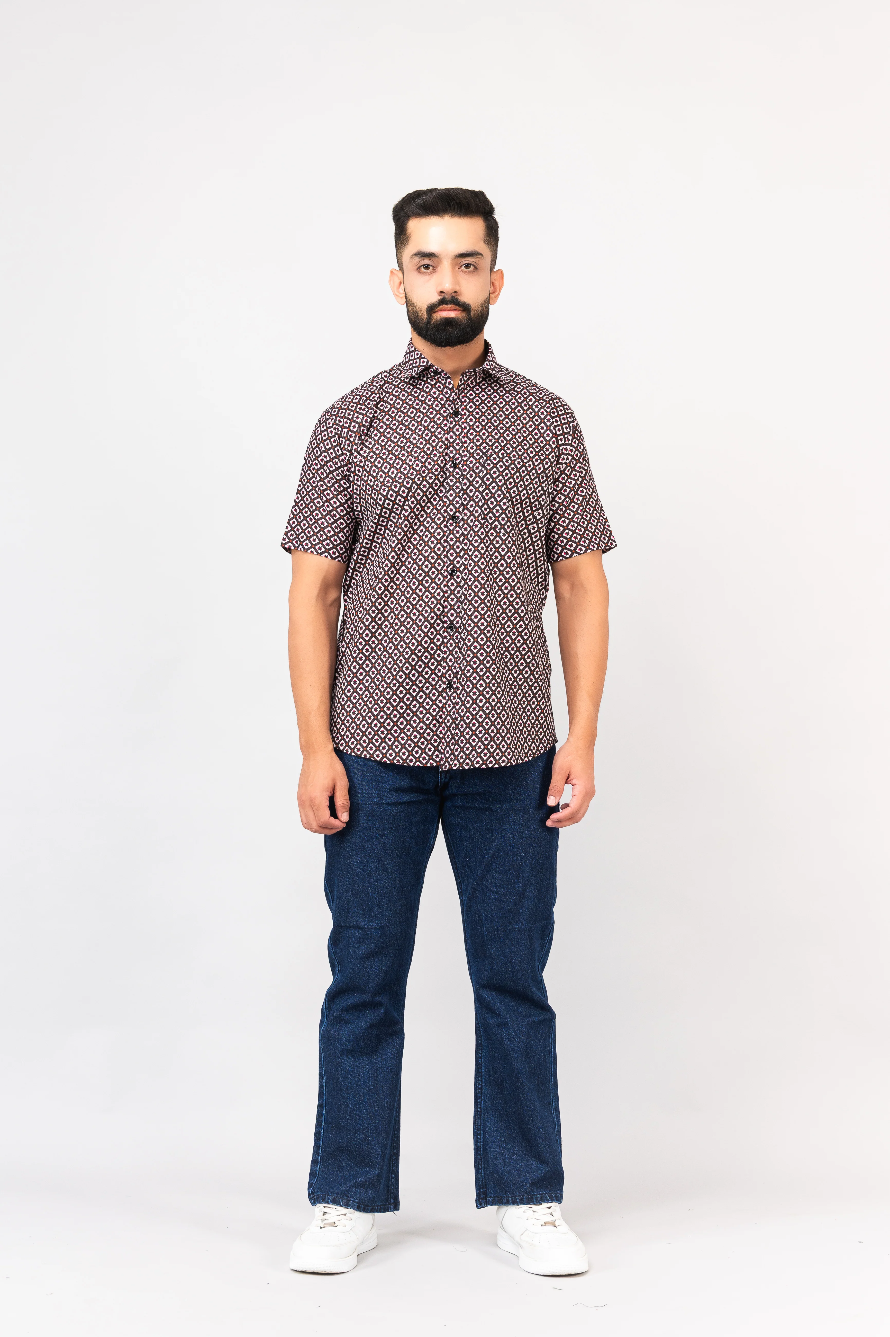 Balck Traditional Geomatric Printed Half Sleeves Shirt - Image 6
