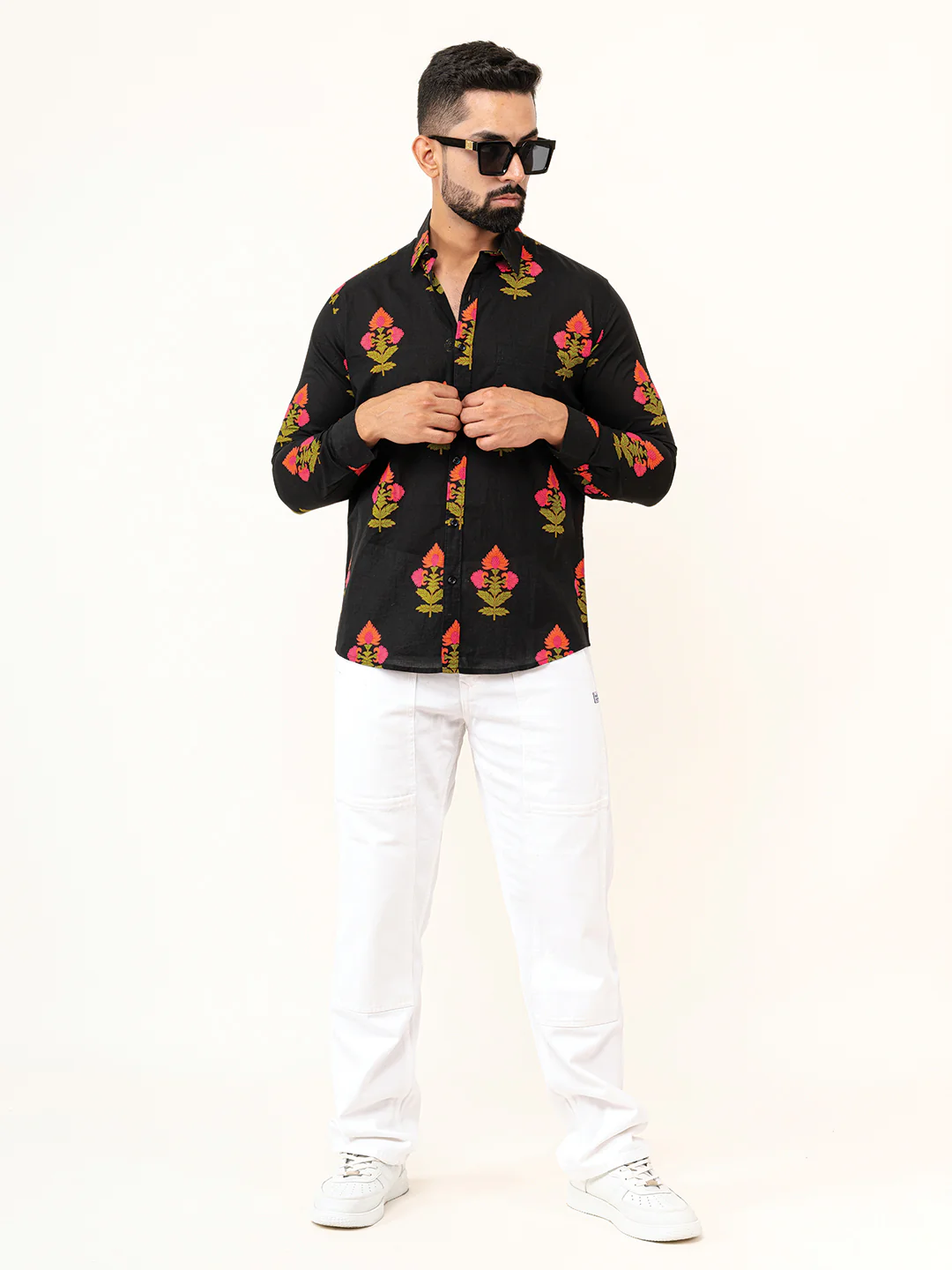 Black Jaipuri Cotton Printed Shirts For Men - Image 5