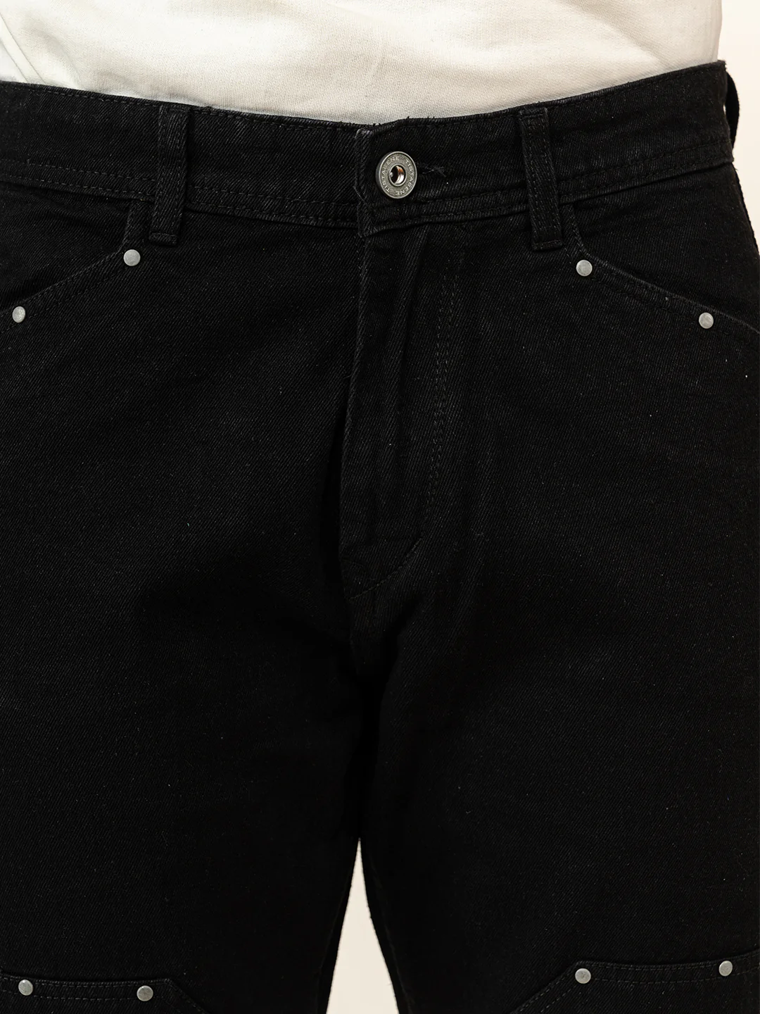 Black Straight Fit Denim Cargo Men's Jeans - Image 3