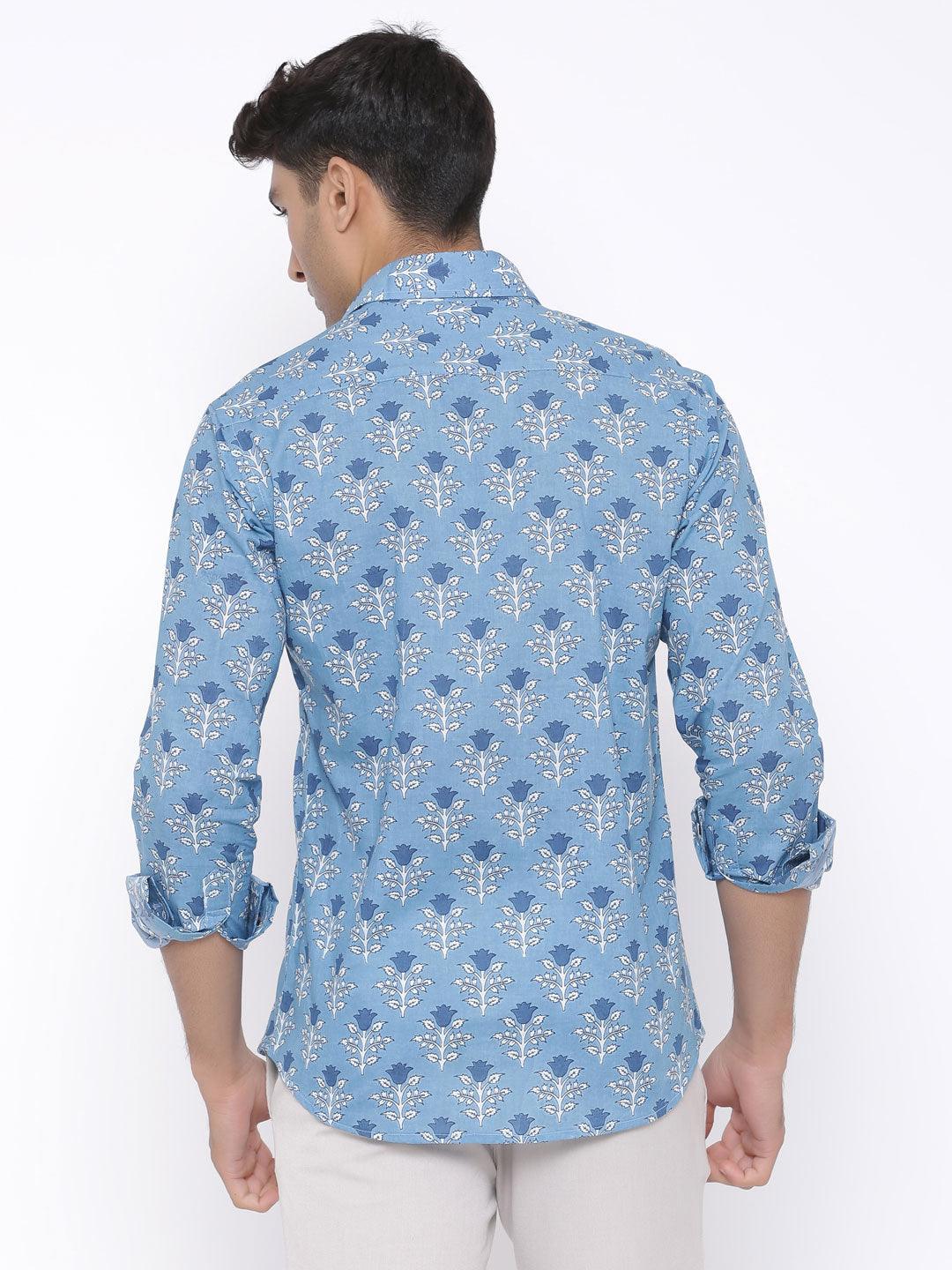 Blue Blossom Printed Cotton Shirt - Image 4
