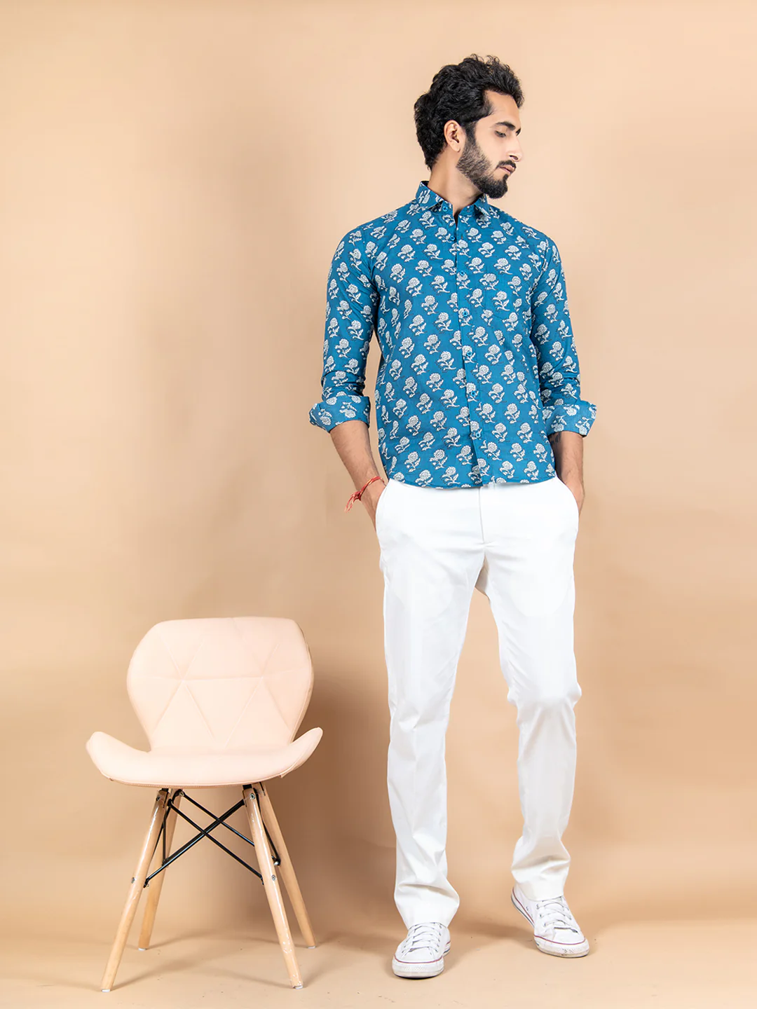 Blue Jaipuri Cotton Full Sleeves Printed Shirt - Image 6