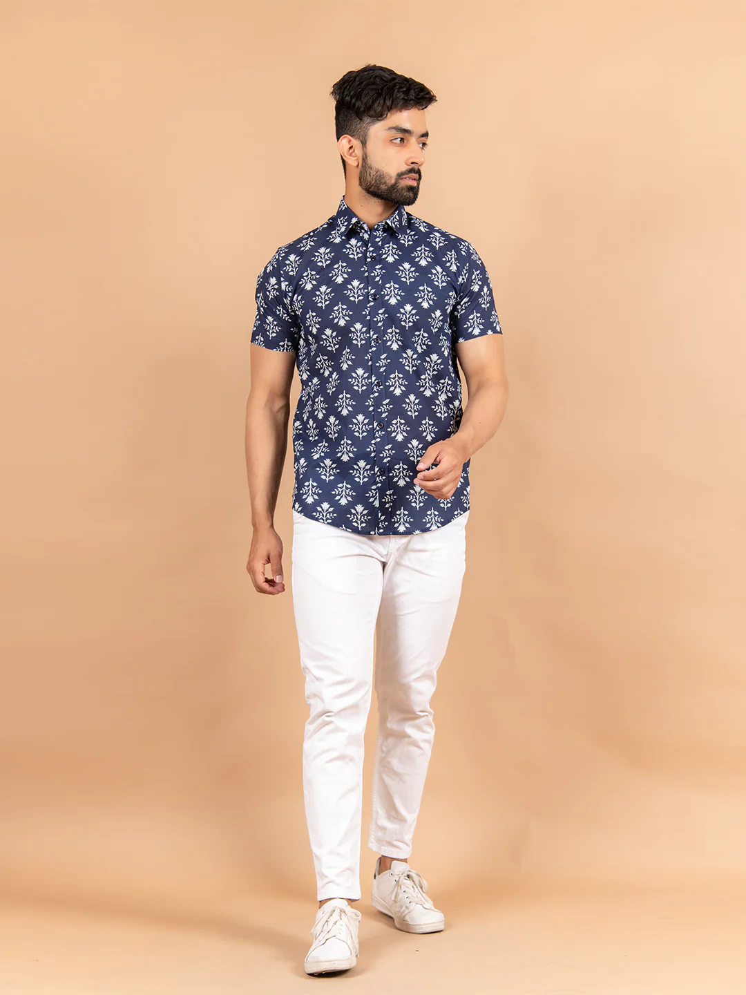 Blue Jaipuri Cotton Half Printed Shirts For Men - Image 6