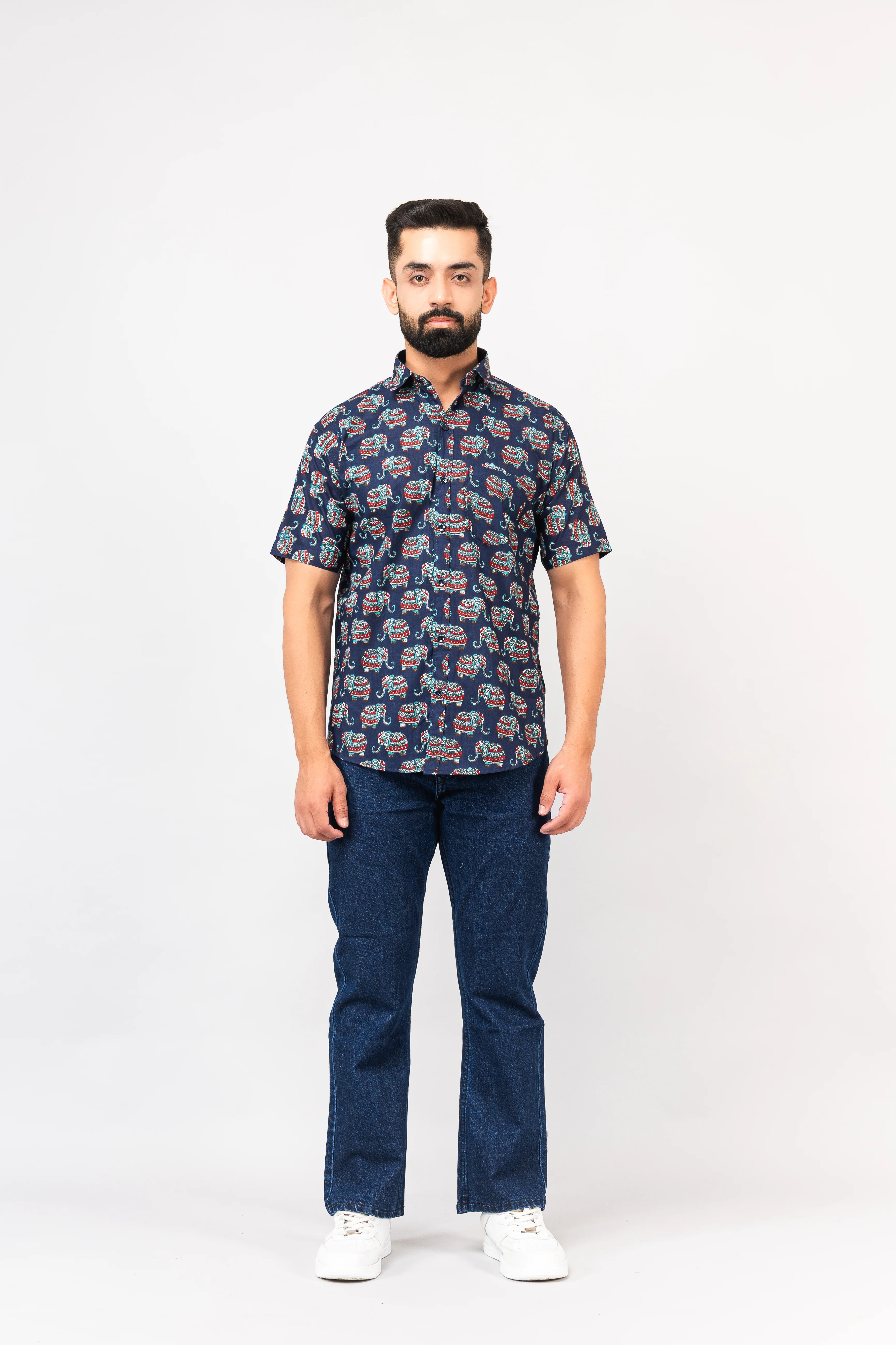 Blue Multi Elephant Print Half Sleeves Shirt - Image 7
