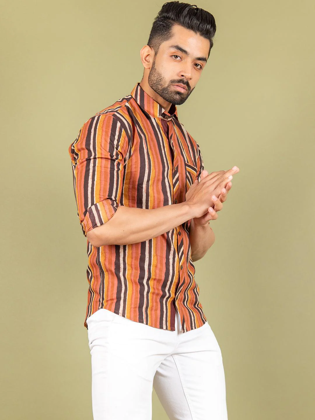 Brown And Black Line Printed Shirt - Image 4