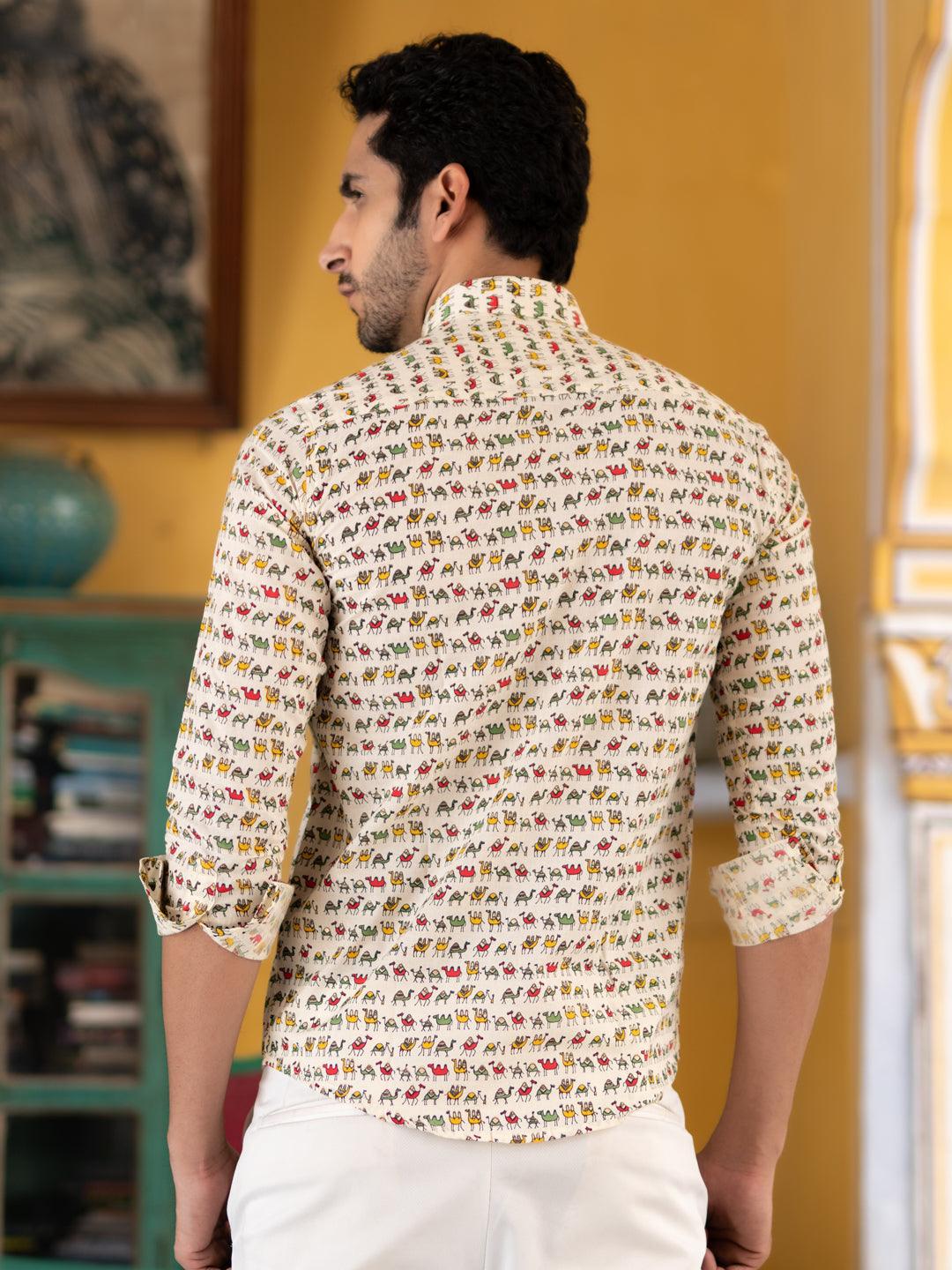 Camel Jaipuri Printed Shirt For Men - Image 5