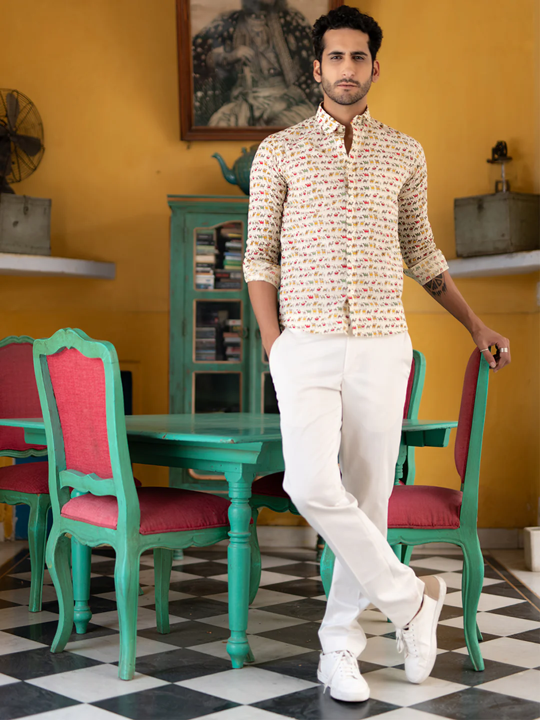 Camel Jaipuri Printed Shirt For Men - Image 6