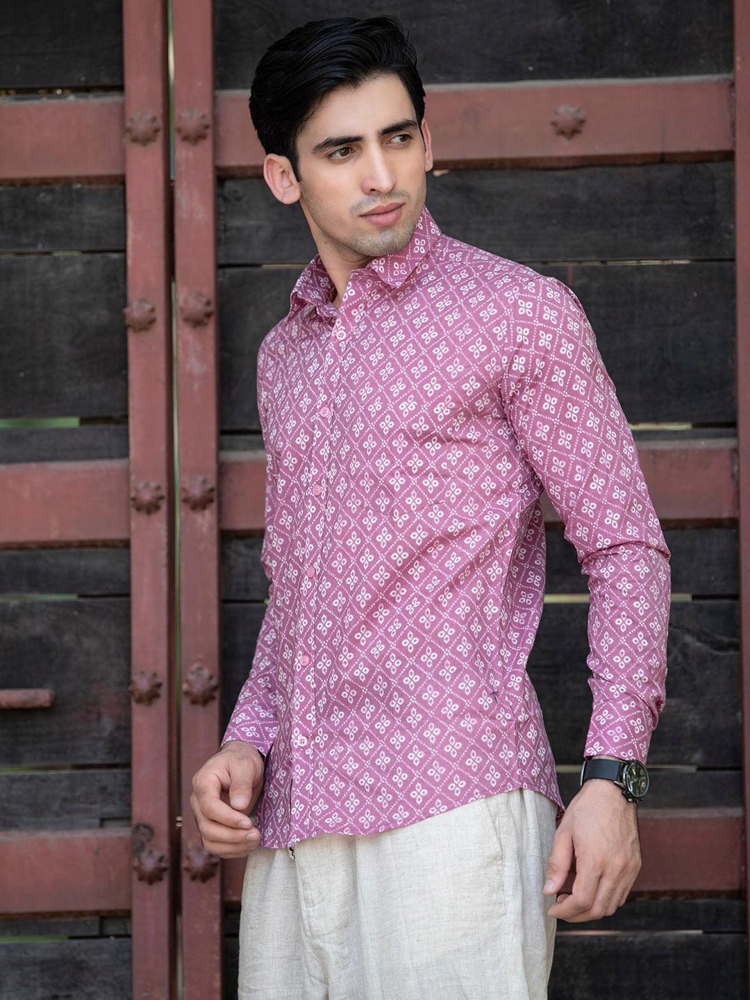 Cotton Pink Jaipuri Printed Shirts For Men - Image 3