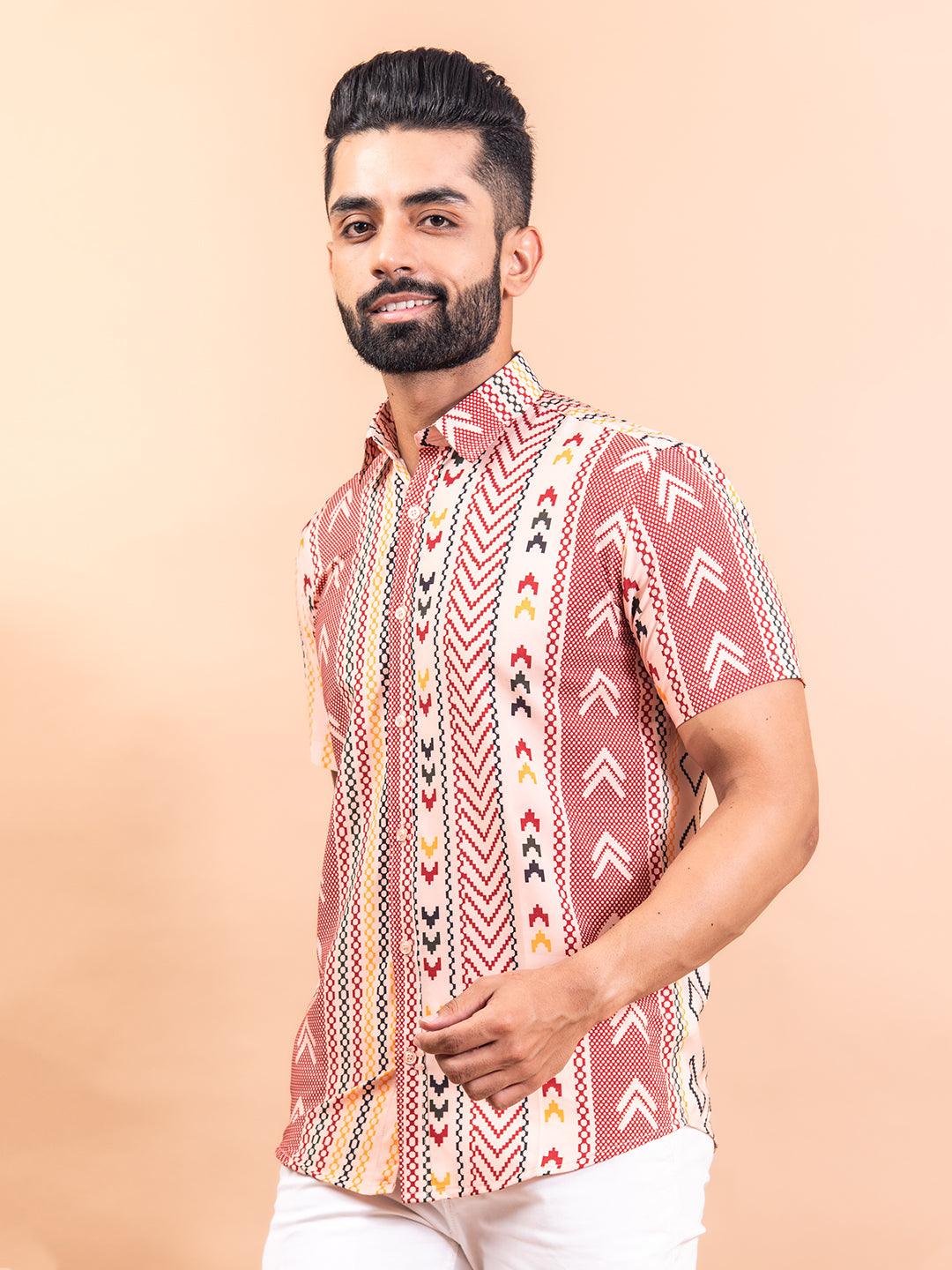 Directional Half Sleeves Crepe Printed Shirts For Men - Image 5