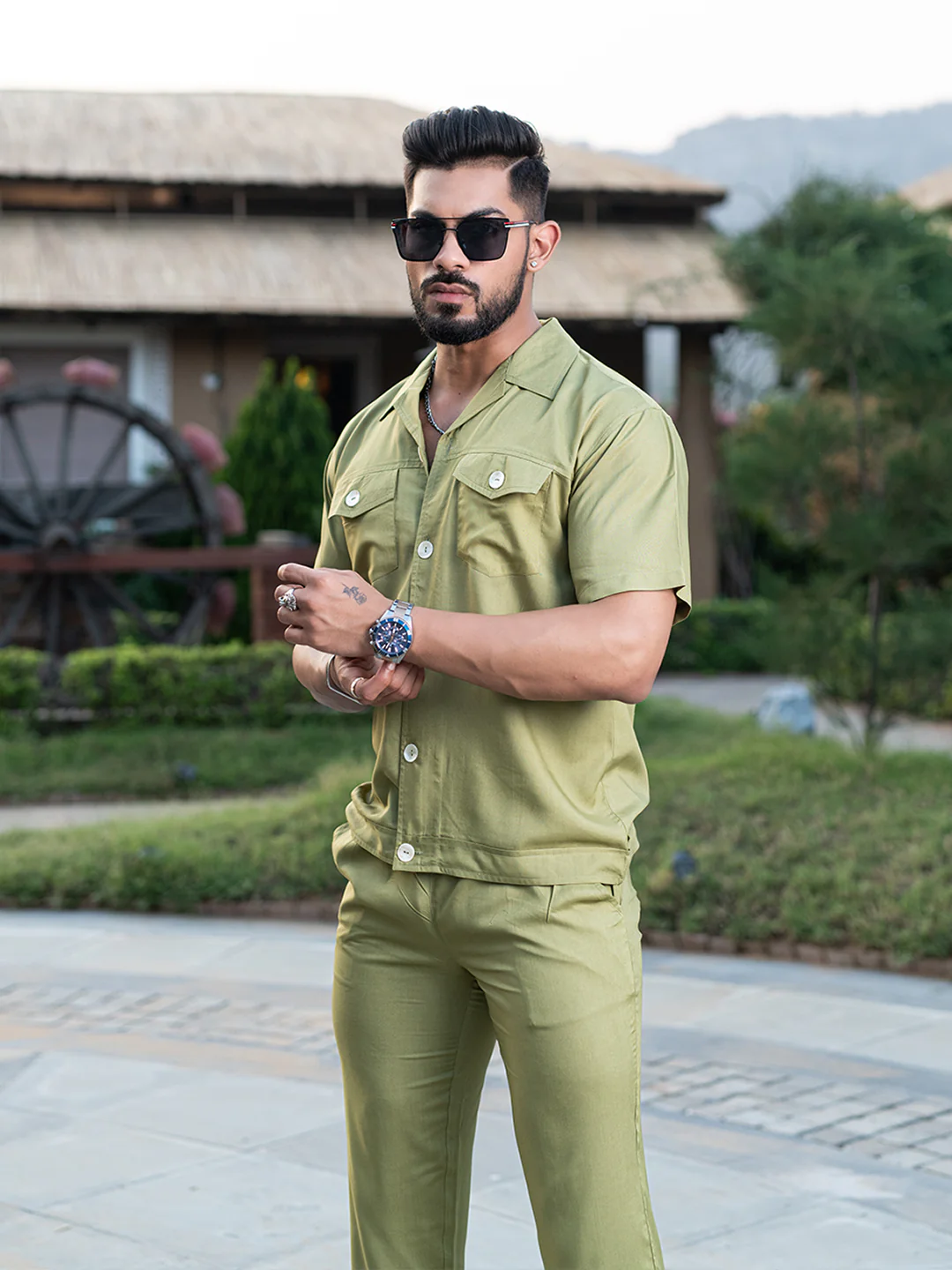 Green Half Sleeves Modal Co-ord Set - Image 4