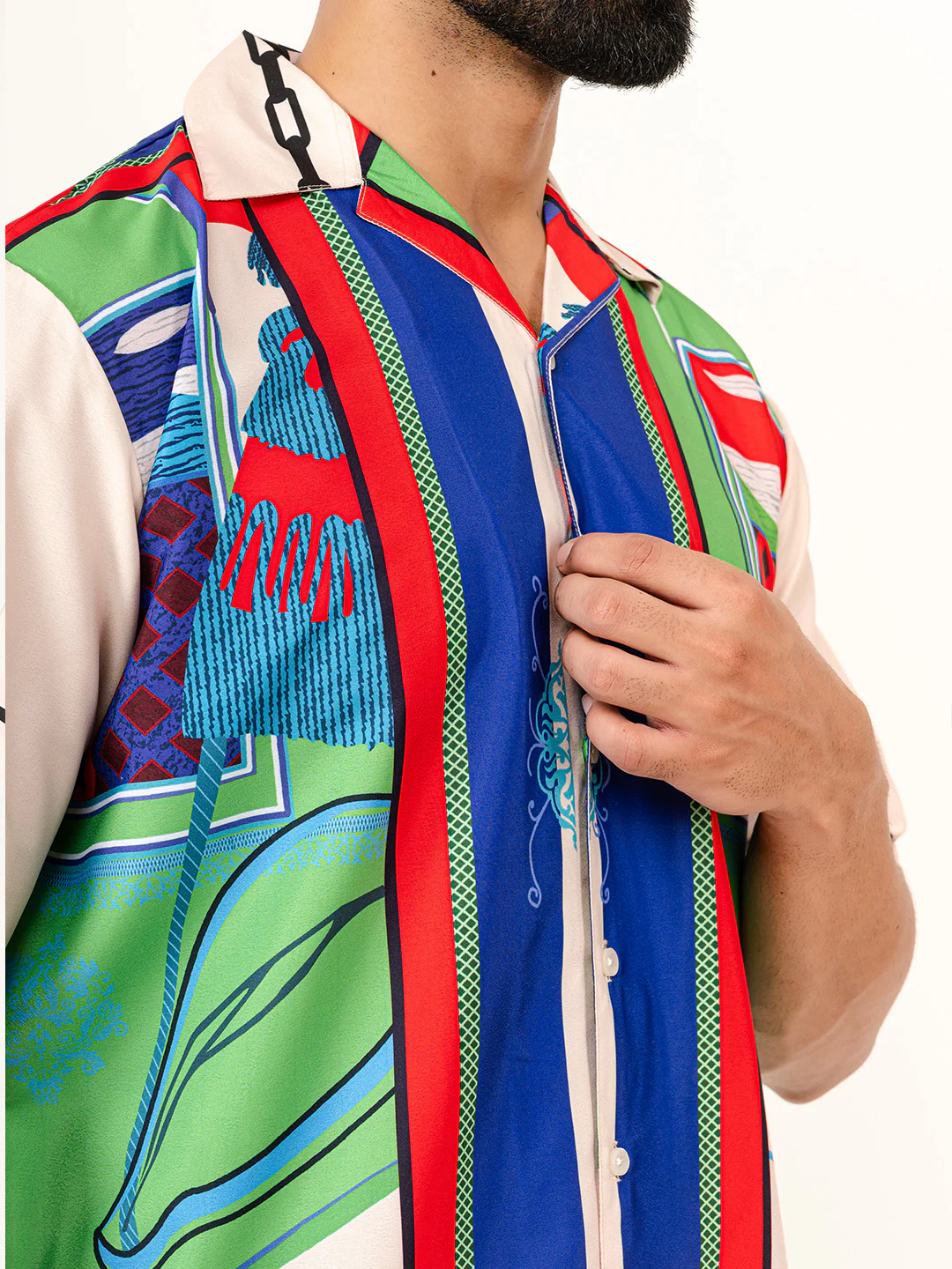 Multi Abstract Printed Oversized Crepe Shirt - Image 3