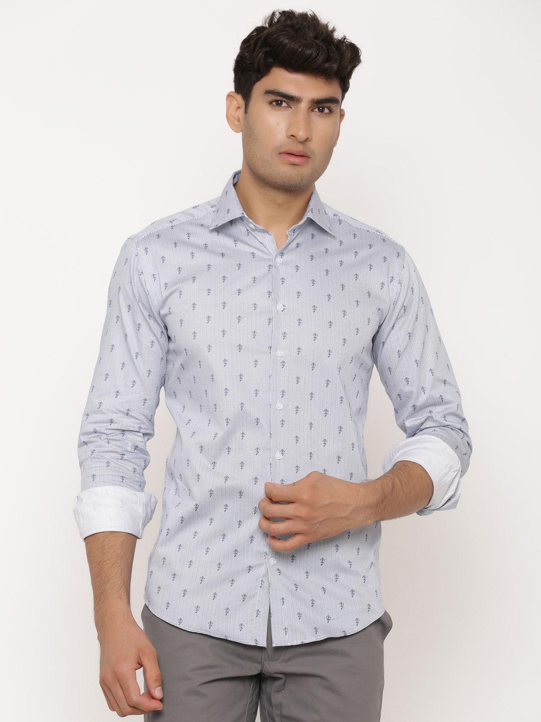 White and Black Motif Printed Cotton Shirt - Image 3