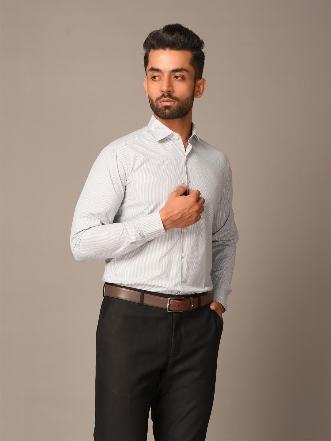 White and Grey Stripes Formal Shirt - Image 3