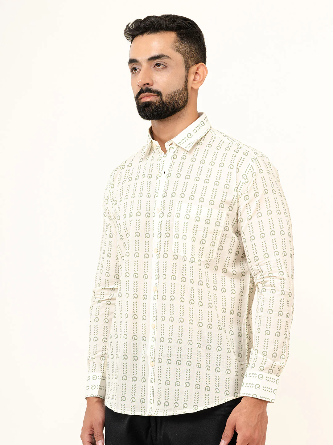 White Jaipuri Cotton Printed Shirt For Men - Image 6