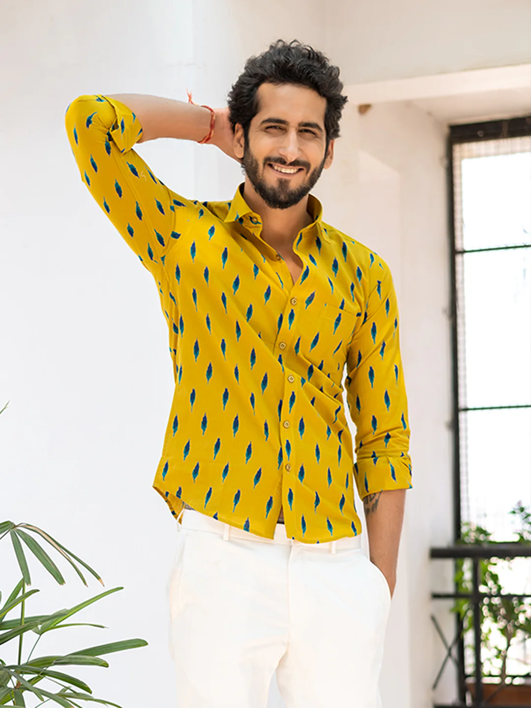Yellow Jaipuri Cotton Full Sleeve Printed Shirt - Image 4